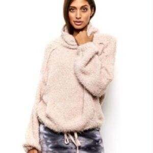 Young Fabulous & Broke Lorena Blush Pink Fuzzy Sweater S/M